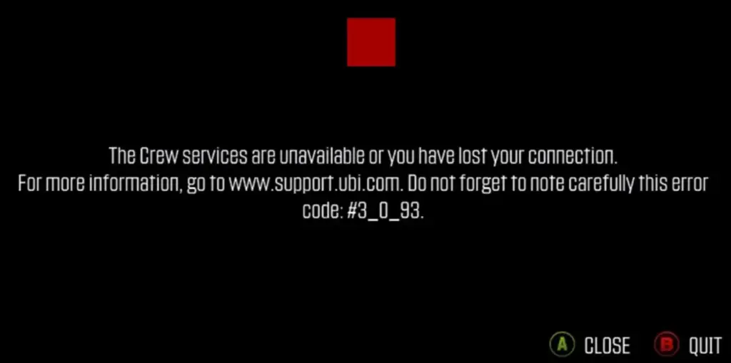 Mensaje de error en el videojuego The Crew tras dejar de dar servicio los servidores 