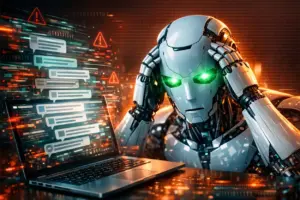 ansiedad ia en robot saturado por consultas