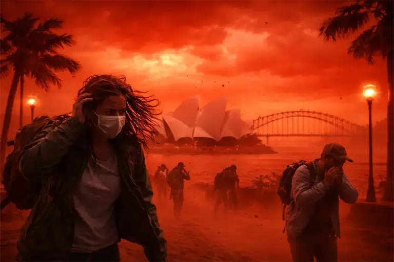 Clima extremo en Australia: el fenómeno atmosférico que ha teñido el cielo completamente de rojo