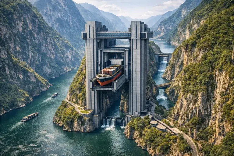 Ingeniería vertical: China construye un ascensor de 113 metros para que los barcos naveguen por las montañas