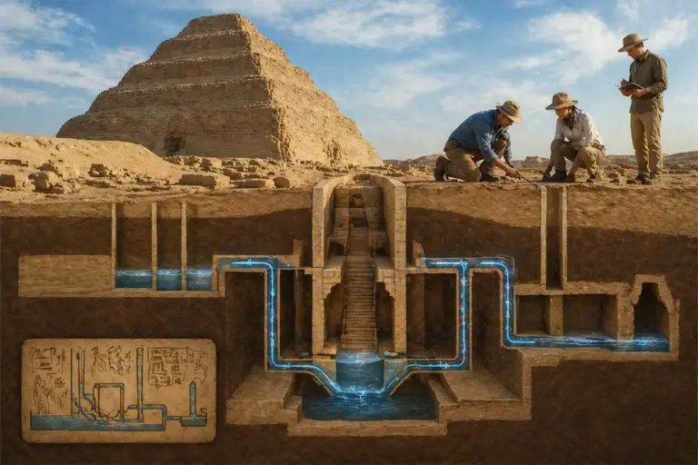 Arqueología egipcia: descubren el complejo sistema hidráulico oculto en la pirámide más antigua de Egipto