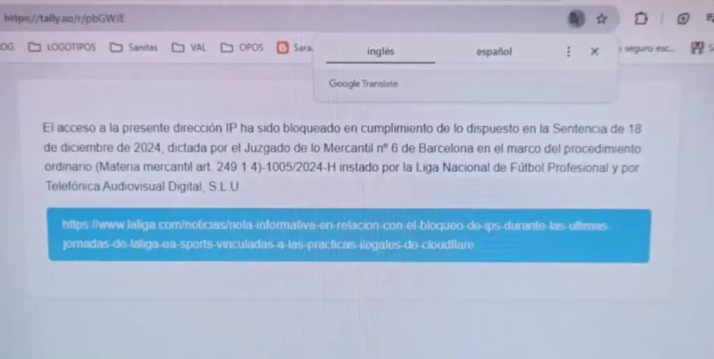 Uno de los casos de bloqueo de Cloudflare por parte de LaLiga de Tebas