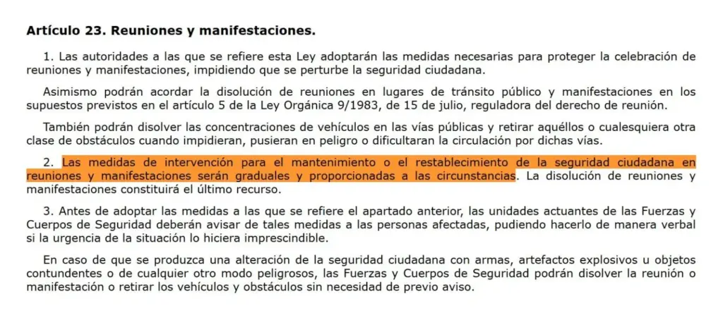 La violencia policial crea un cisma entre Pilar Bernabé, sindicatos y manifestantes en medio de la huelga educativa de Valencia 2 Una de las menciones en el BOE sobre la proporcionalidad de la Policía en las manifestaciones