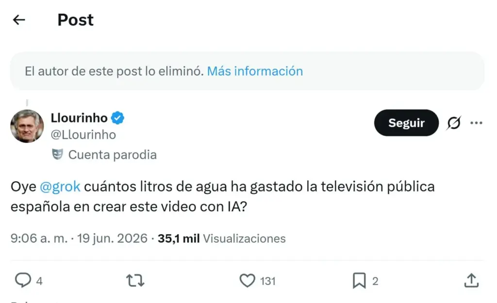 Evidencia de un mensaje borrado en X de RTVE que contenía un vídeo con IA para el Mundial