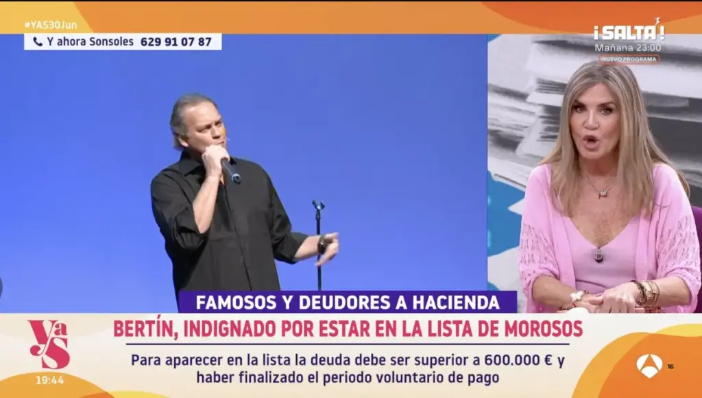 "Llevo años pidiendo la lista de violadores": El tajante reclamo de Sonsoles Ónega a Hacienda por exponer los nombres de los morosos 3 El caso específico de Bertín Osborne y su defensa en directo