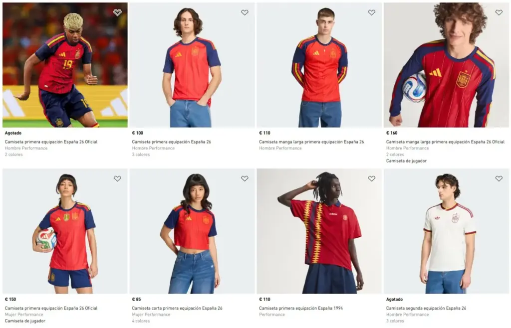 Precios de las camisetas de la selección española del Mundial 2026 en la web de Adidas
