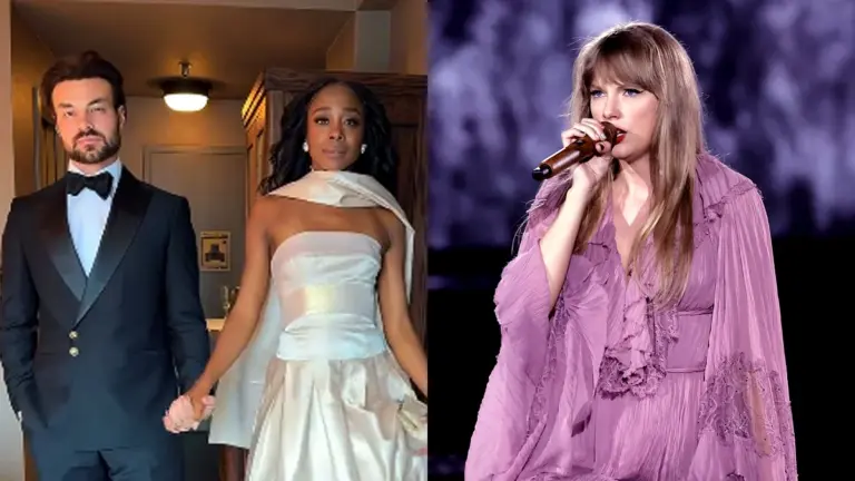 Tori Evans y el vestido 'blanco' que ha encendido la polémica en la boda de Taylor Swift