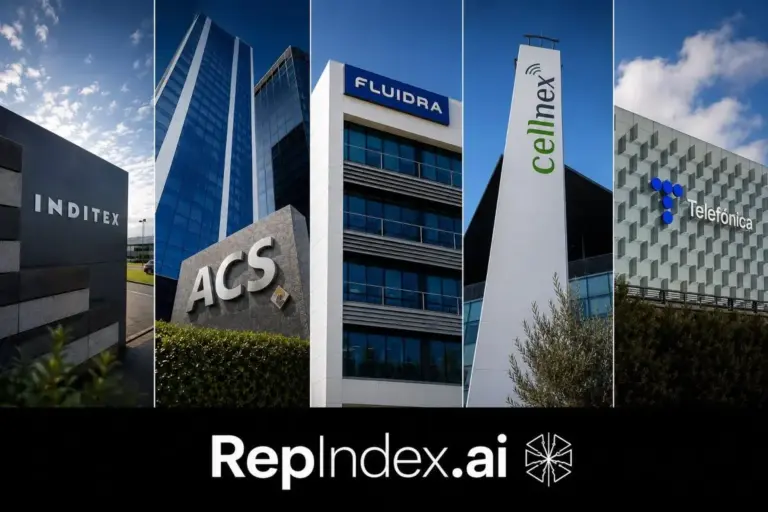 Inditex, ACS, Fluidra, Cellnex y Telefónica lideran la reputación algorítmica del IBEX 35 en 2026, según RepIndex.AI