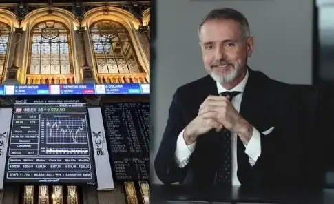 Marc Murtra - Telefónica Imagen de la Bolsa a la izquierda y el presidente de Telefónica, Marc Murtra, a la derecha.