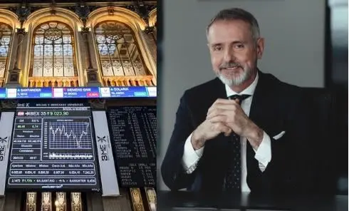 Marc Murtra - Telefónica Imagen de la Bolsa a la izquierda y el presidente de Telefónica, Marc Murtra, a la derecha.