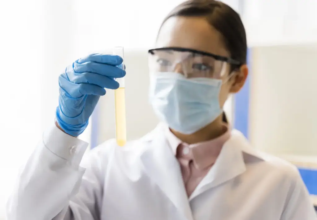 cientifica en el laboratorio con sustancia