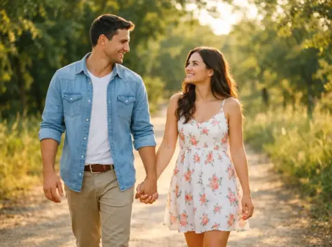 pareja cominando de la mano