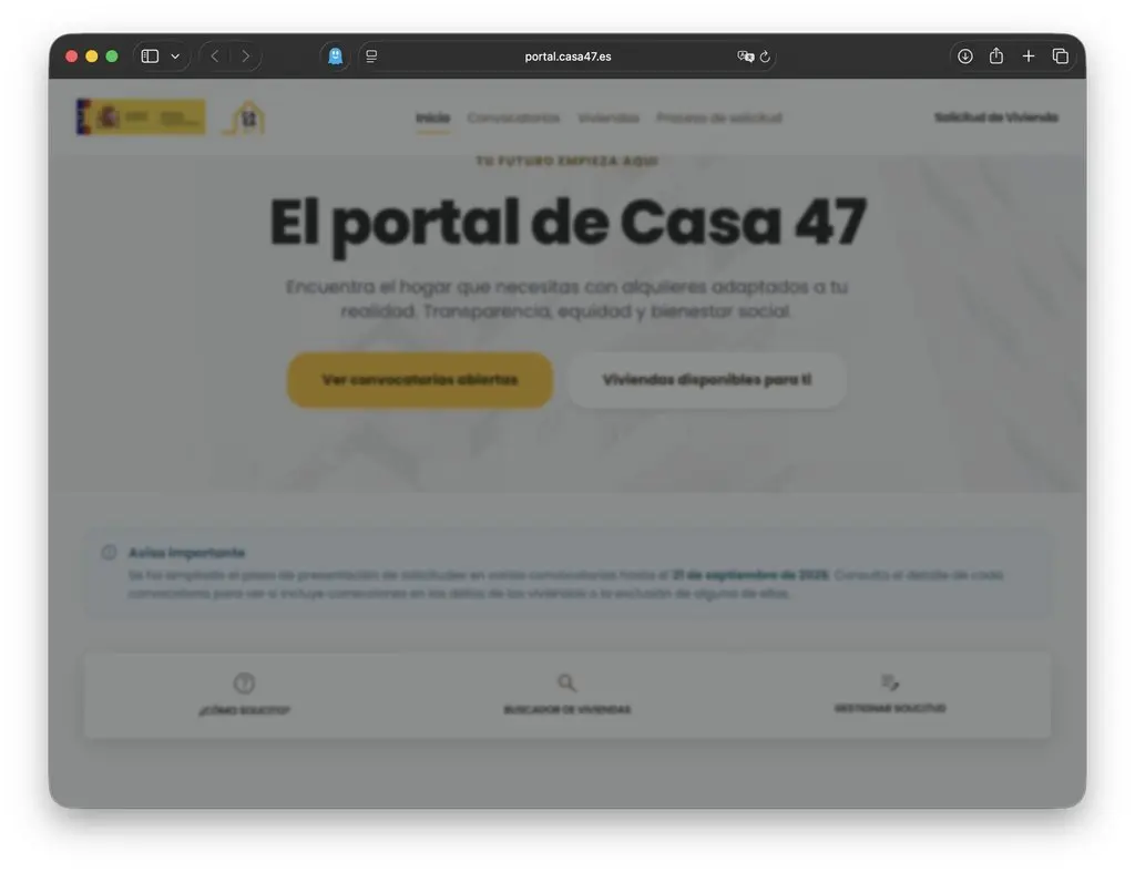 Error del portal de vivienda Casa 47 en Safari