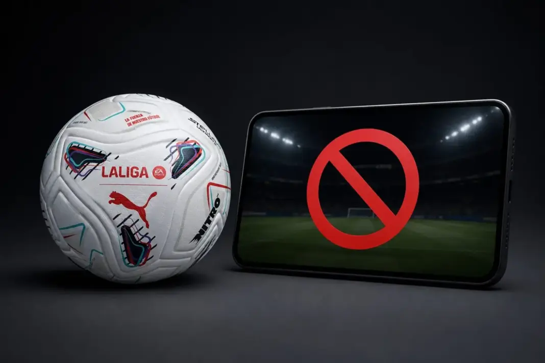 LaLiga censura goles DAZN Movistar El balón de LaLiga y una representación de la censura del fútbol en las redes de Movistar y DAZN