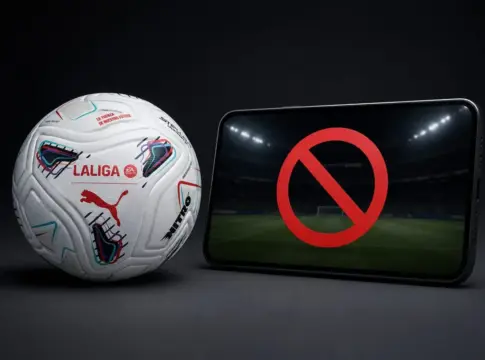 LaLiga censura goles DAZN Movistar El balón de LaLiga y una representación de la censura del fútbol en las redes de Movistar y DAZN