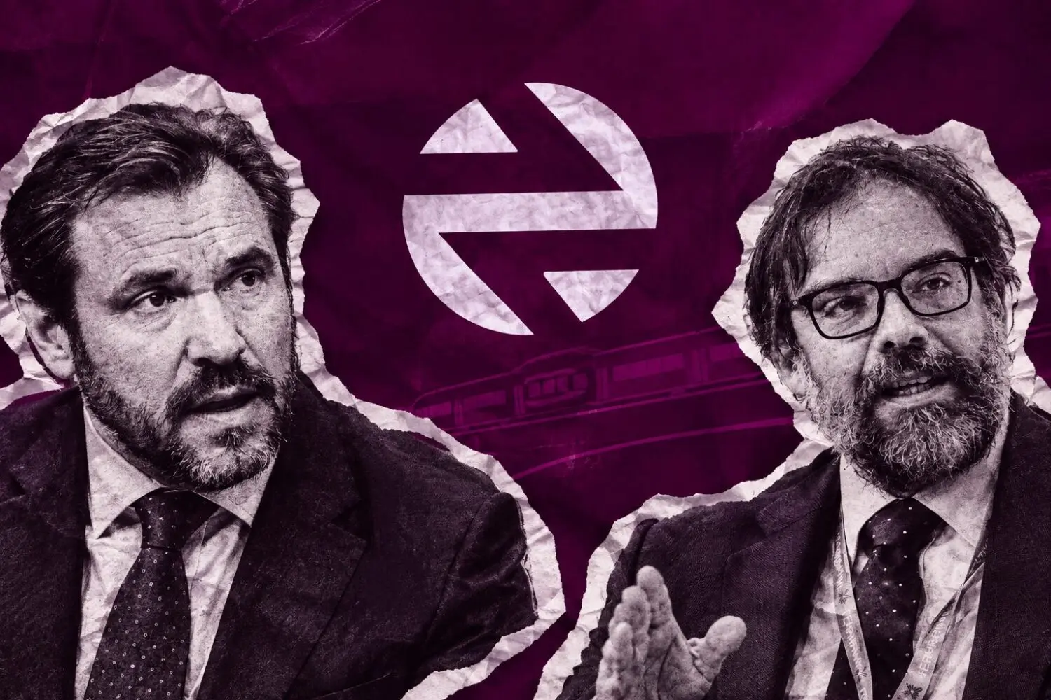 Renfe ciberataque nuevo logo Óscar Puente, ministro de Transportes, y Álvaro Fernández Heredia, presidente de Renfe, con el nuevo logo de Renfe detrás
