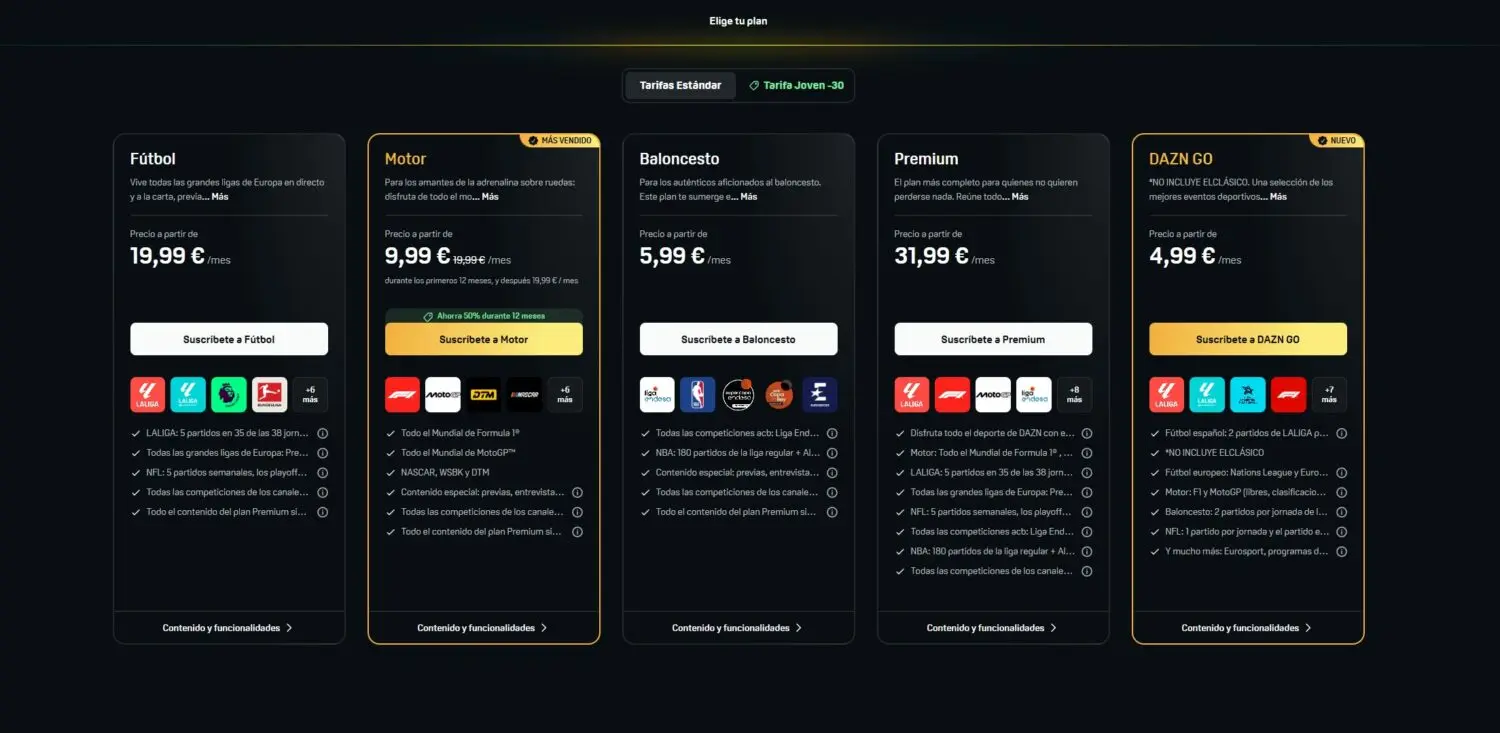 Planes DAZN Planes de DAZN a 28 de octubre de 2026, con el nuevo DAZN Go en funcionamiento