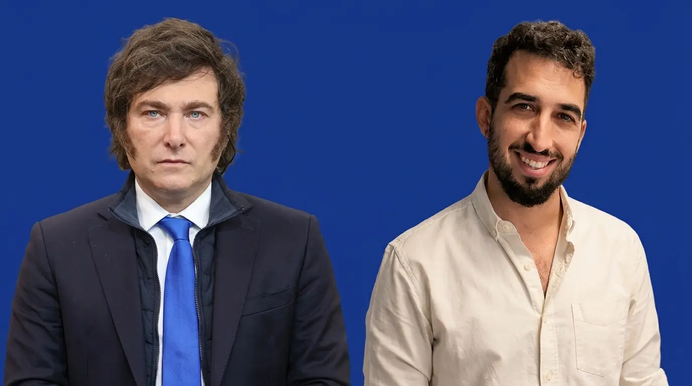 Necesito una imagen en horizontal para la imagen destacada de wordpress donde aparezcan Javier Milei y Isma Juarez no en una misma imagen, com oun montaje o un collaje de dos pero que no se vea la raya del medio y un fondo unifocado... primera imagen es un ejemplo, la segunda y tercera imagen es para hacer la imagen solicitada - Gemini Necesito una imagen en horizontal para la imagen destacada de wordpress donde aparezcan Javier Milei y Isma Juarez no en una misma imagen, com oun montaje o un collaje de dos pero que no se vea la raya del medio y un fondo unifocado... primera imagen es un ejemplo, la segunda y tercera imagen es para hacer la imagen solicitada.