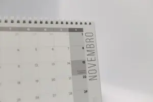 Imagen de primer plano de una página del calendario de noviembre, con un diseño minimalista.